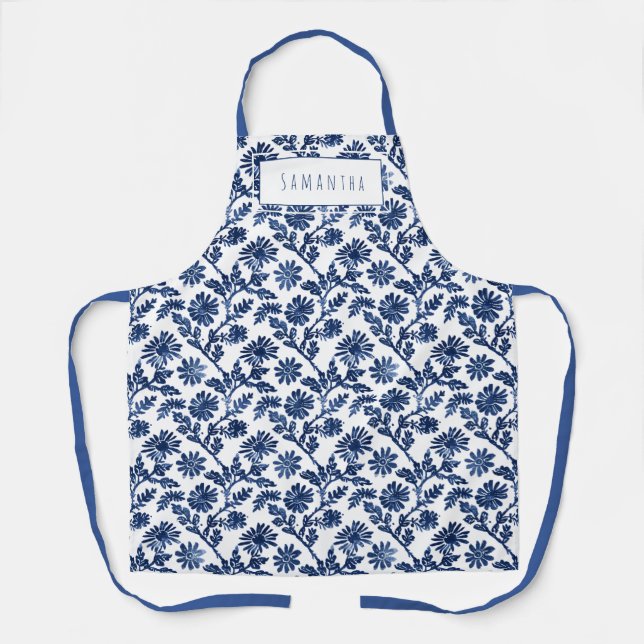 Blau-weiße Damen-Schürze Schürze (Vorderseite)