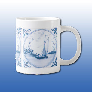 Blau Weiße Delft Segelboot Jumbo-Tasse