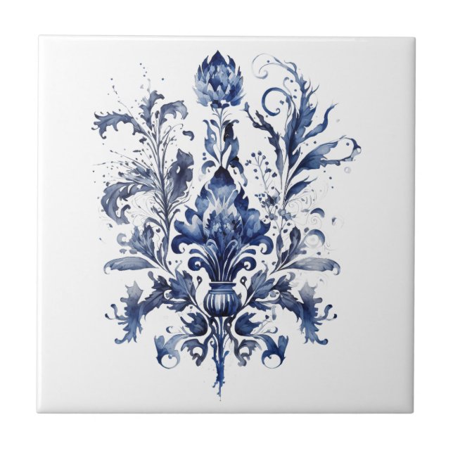 Blau-weiße Delft-Ziergegenstände mit Blume Fliese (Vorderseite)