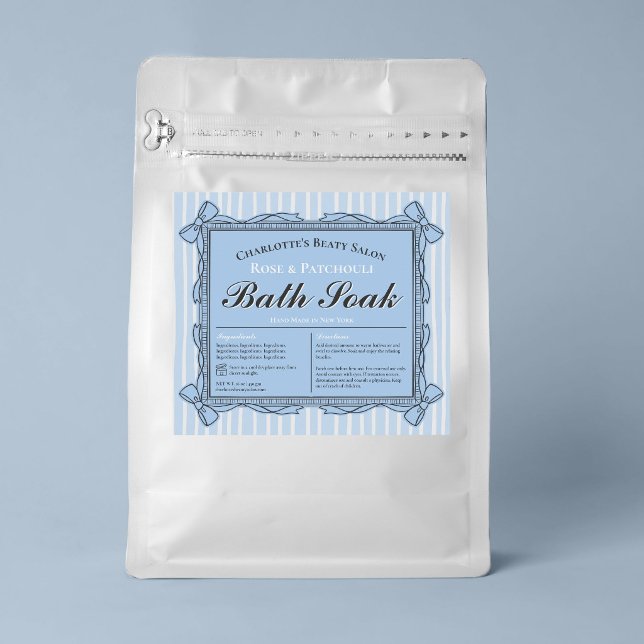 Blau-weiße Etikette mit Bogenrahmen für Schönheits (Blue and White Bow Frame Beauty Product Label)