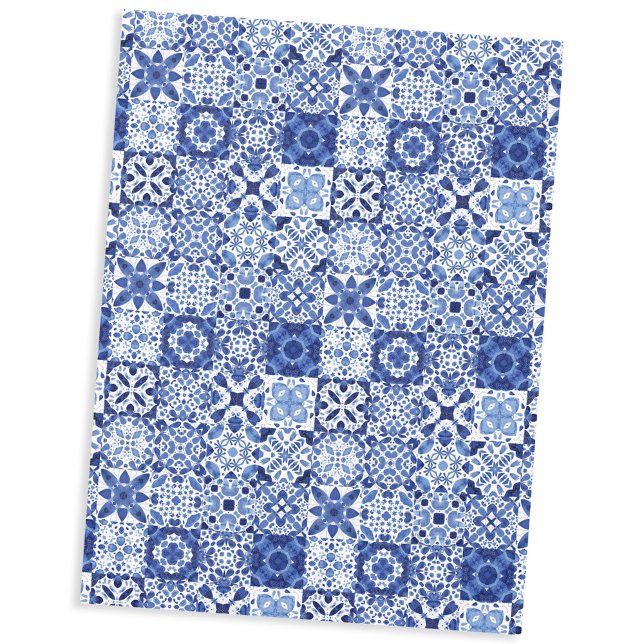 Blau-weiße Fliesenmuster Aquarell Tischdecke (Mediterranean blue and white watercolor tile print tablecloth)