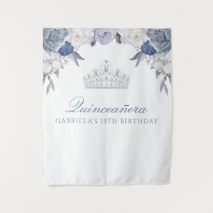 Blau-weiße Floral   Quinceanera-Hintergrund Wandteppich