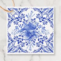 Blau-weiße Floral Tile mit Vogel