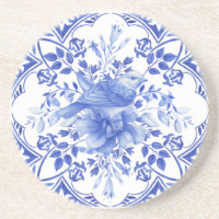 Blau-weiße Floral Tile mit Vogel