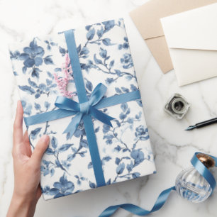 Blau Weiße Florale Brautparty Geschenkpapier