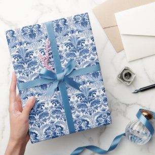 Blau-weiße florale Damast-Fliese im spanischen Sti Geschenkpapier