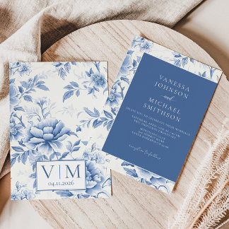 Blau Weiße Florale Toile De Jouy Einladung