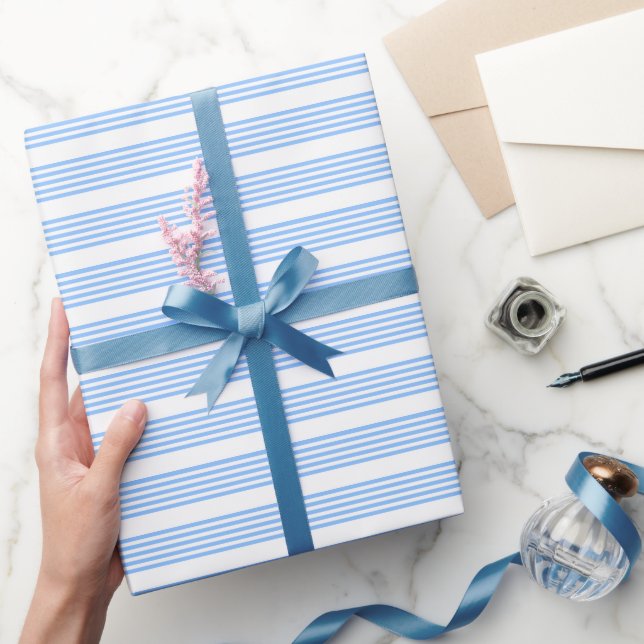 Blau-weiße Fünf-Streifen-Muster Geschenkpapier (Schenken)
