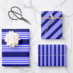 Blau-weiße Fünf-Streifen-Muster Geschenkpapier Set