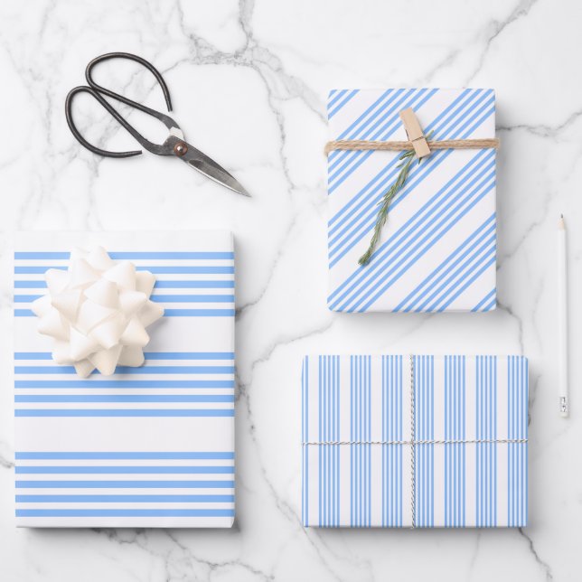 Blau-weiße Fünf-Streifen-Muster Geschenkpapier Set (Vorderseite)
