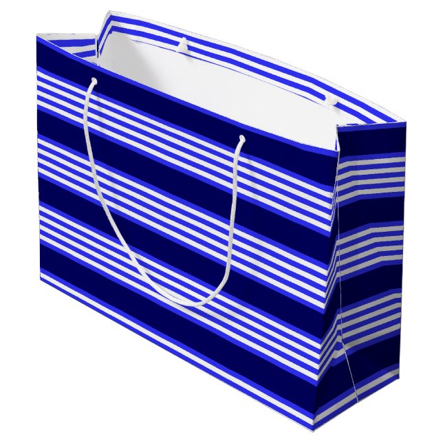 Blau-weiße Fünf-Streifen-Muster Große Geschenktüte (Rückseite Schrägansicht)