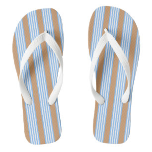 Blau-weiße Fünf-Streifen-Muster mit Bräune Flip Flops