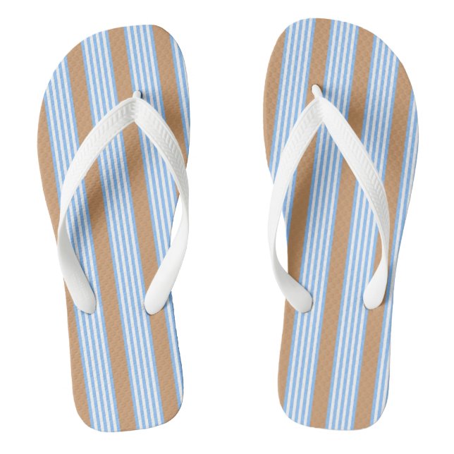 Blau-weiße Fünf-Streifen-Muster mit Bräune Flip Flops (Fußbett)