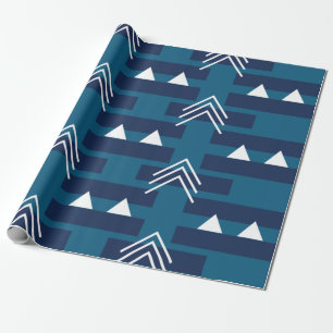 Blau Weiße Geometrie  Geschenkpapier