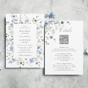 Blau Weiße Grüne Florale Alles-in-Einem-Hochzeit Einladung