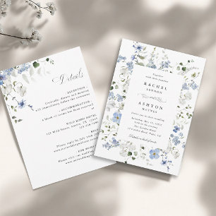 Blau Weiße Grüne Florale Alles-in-Einem-Hochzeit Einladung