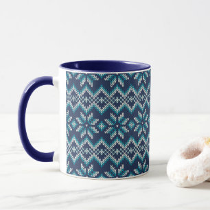 Blau-weiße Imitate Strick Sweater Snowflakes Muste Tasse