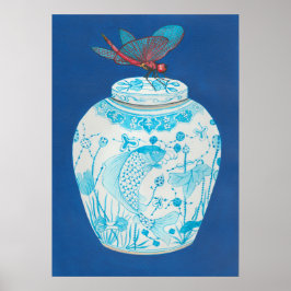 Blau-weiße Ingwer mit Dragonfly Poster