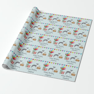 Blau-weiße italienische Windhund-Farbenfroher Gebu Geschenkpapier