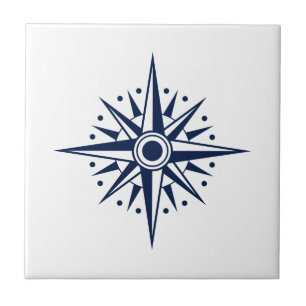 Blau-weiße Keramik, Nautical Star, Compass Fliese
