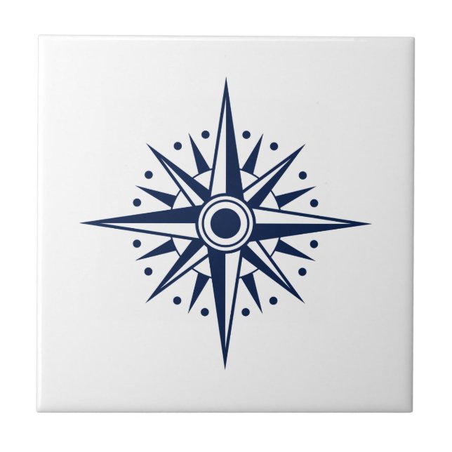 Blau-weiße Keramik, Nautical Star, Compass Fliese (Vorderseite)