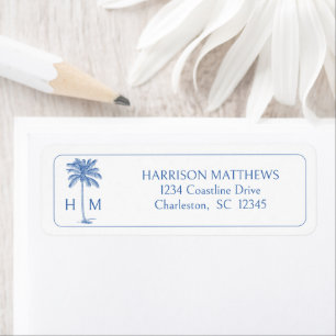 Blau-weiße Küsten-Palmetto-Palme-Monogramm