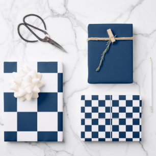 Blau Weiße Moderne Kontrolle Geschenkpapier Set