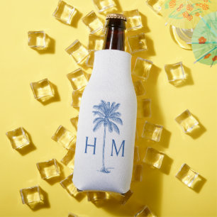 Blau-Weiße Palm-Palmetto-Baum-Monogramm Flaschenkühler