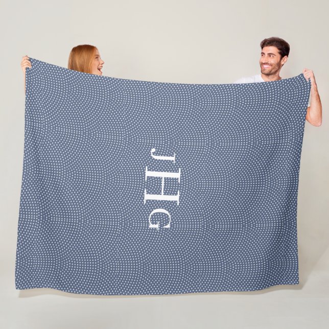 Blau-weiße Polka-Dot-Monogramm Fleece Blanket (Beispiel)