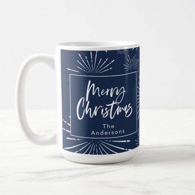 Blau-weiße Schrift frohe Weihnachten Kaffeetasse (Links)