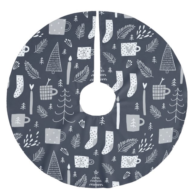 Blau-weiße Socken Tasse Bäume Polyester Weihnachtsbaumdecke (Vorderseite)