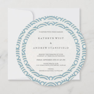 Blau + Weiße stilisierte Waves Elegant Beach Weddi Einladung