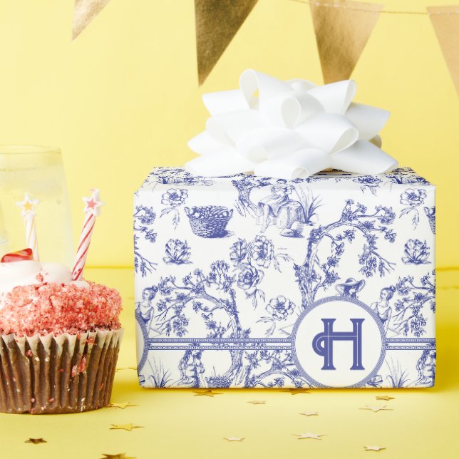 Blau-weiße Toile Geschenkpapier (Geburtstagsparty)