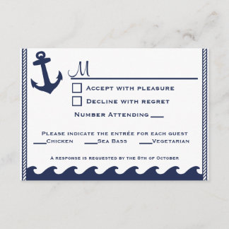 Blau-weiße und blaue Nautische uAwg 3 Menüauswahl RSVP Karte