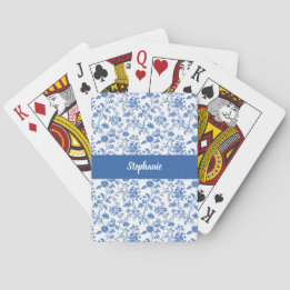 Blau Weiße Vintage-Blumen-Toile Personalisierter N Spielkarten