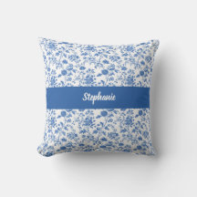 Blau Weiße Vintage-Blumenmuster mit personalisiert