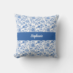 Blau Weiße Vintage-Blumenmuster mit personalisiert Kissen