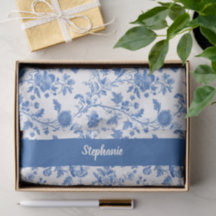 Blau Weiße Vintage-Blumenmuster Personalisierter N