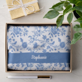 Blau Weiße Vintage-Blumenmuster Personalisierter N Seidenpapier