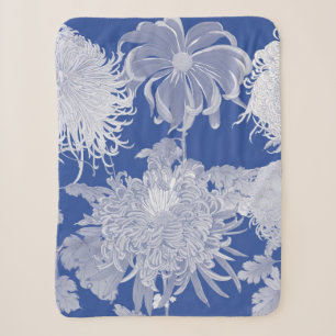 Blau-weiße Vintage-Chinoiserie-Blumen Sherpadecke