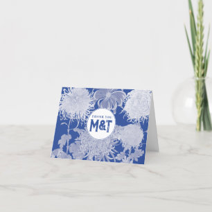 Blau Weiße Vintage-Chinoiserie Blumengraphik Dankeskarte