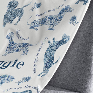 Blau Weiße Vintage Delft Dachshund Fleece-Decke Fleecedecke