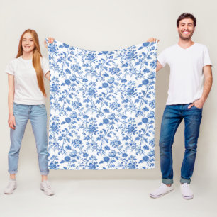 Blau Weiße Vintage Toile Floral Fleecedecke
