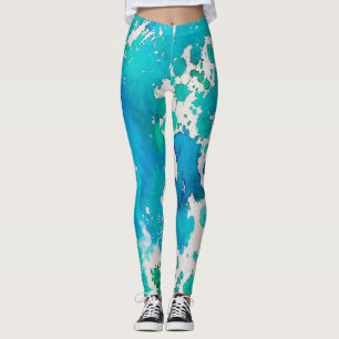 Blau-weiße Wasserfarbenprägung Leggings