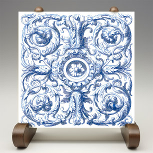 Blau-weißer Barock-Akanthus Fliese