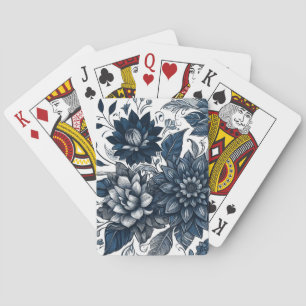 Blau-weißer Bohemian-Blumenprint Spielkarten