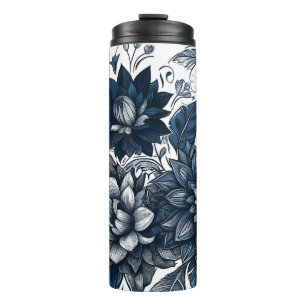 Blau-weißer Bohemian-Blumenprint Thermosbecher
