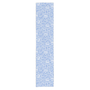 Blau-weißer florale Tudor-Damask im Vintage-Stil Kurzer Tischläufer