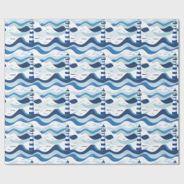 Blau-Weißer Leuchtturm Nautical  Geschenkpapier