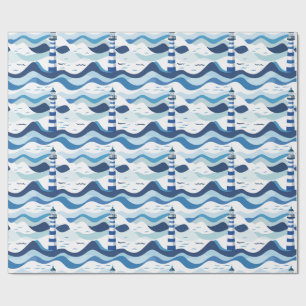 Blau-Weißer Leuchtturm Nautical Geschenkpapier